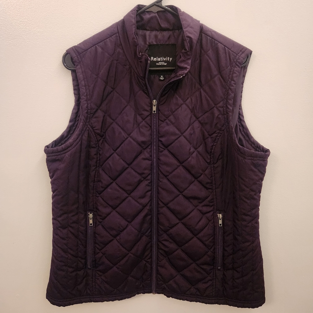 Relativity Womens Quilt Vest Full Zip Burgandy Size XL